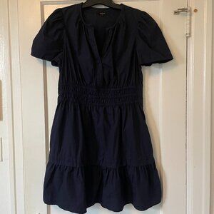 Quince Women's Organic Cotton Poplin Tiered Mini Dress - Navy - size Medium